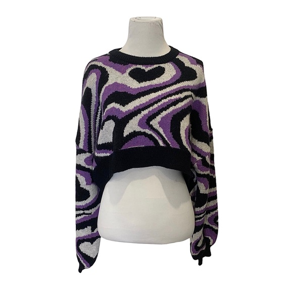 yesstyle 'alfie' purple print cropped sweater ♡ - Picture 3 of 4
